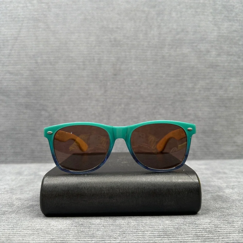 Ryder Beach Sunglasses Teal Blue Gradient Frame Bamboo Wood Temples